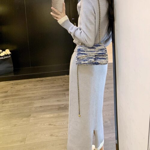 Leathercat小香风秋冬套装女高级感气质针织包臀裙盐系轻熟两件套
