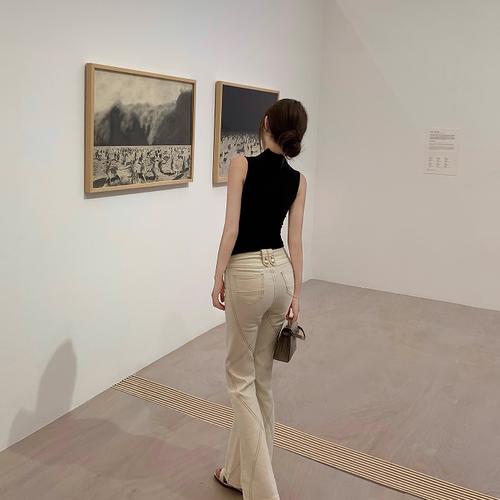 CHICYOU 自留 美腿韩女 显身材金扣明线弹力紧身喇叭牛仔裤