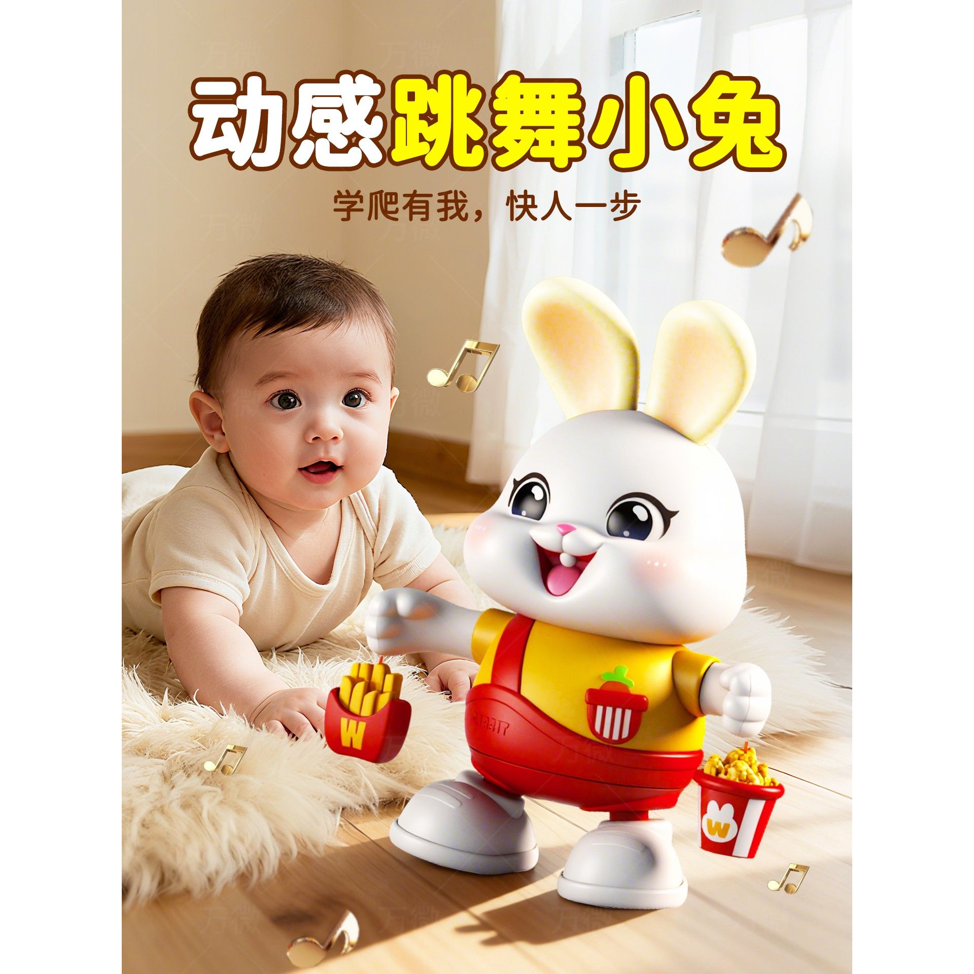 婴儿玩具0到6个月宝宝抬头练习训练3儿童会跳舞的小兔子1岁新生趴