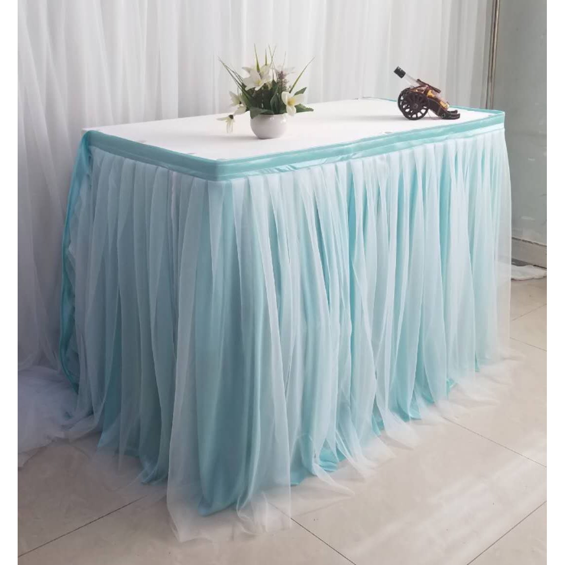 婚庆背景纱幔网纱幔桌布签到台布幔桌纱甜品台围裙桌裙蓬蓬纱桌布