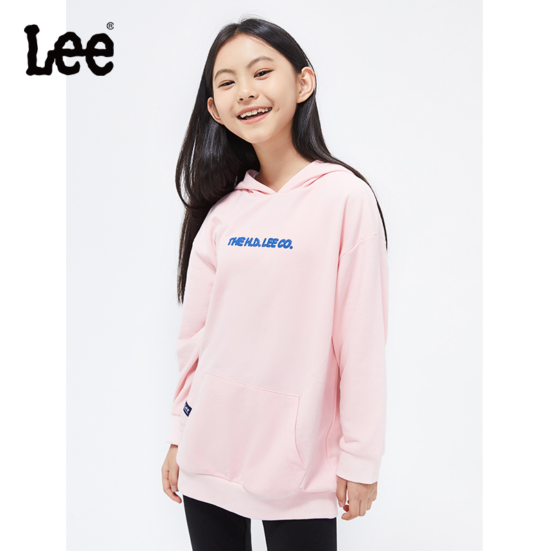 Lee女童春季纯棉长袖T恤2025新款时尚上衣宽松儿童装连帽春装卫衣