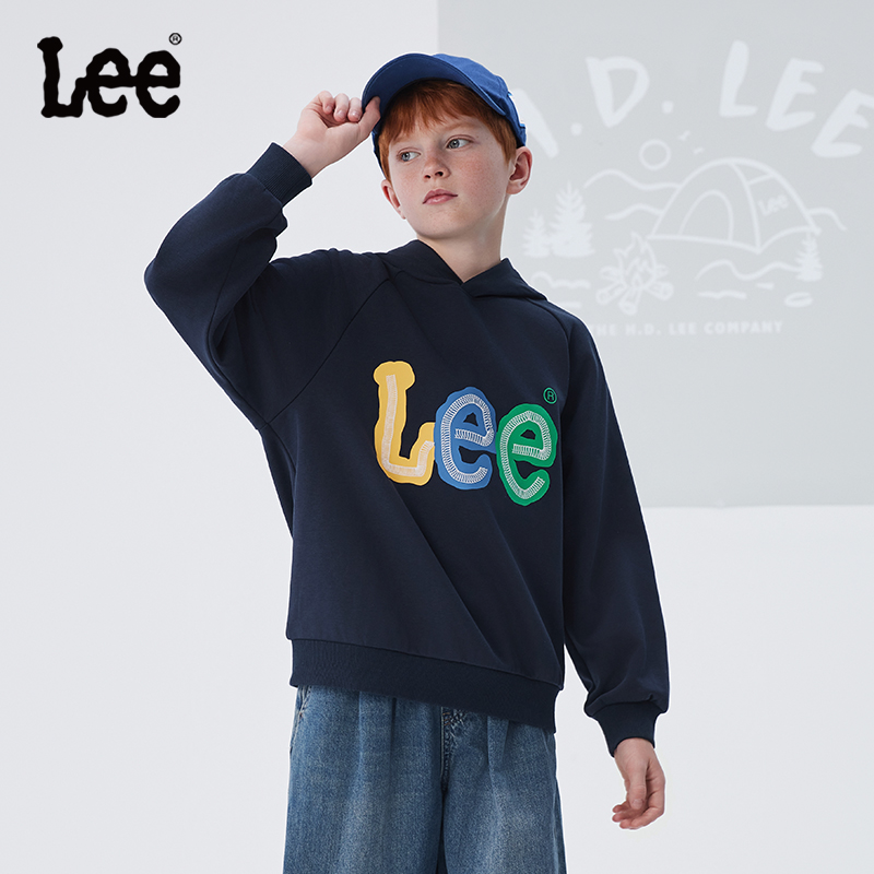 Lee儿童连帽卫衣2025春季新款男童女童套头上衣中大童休闲宽松