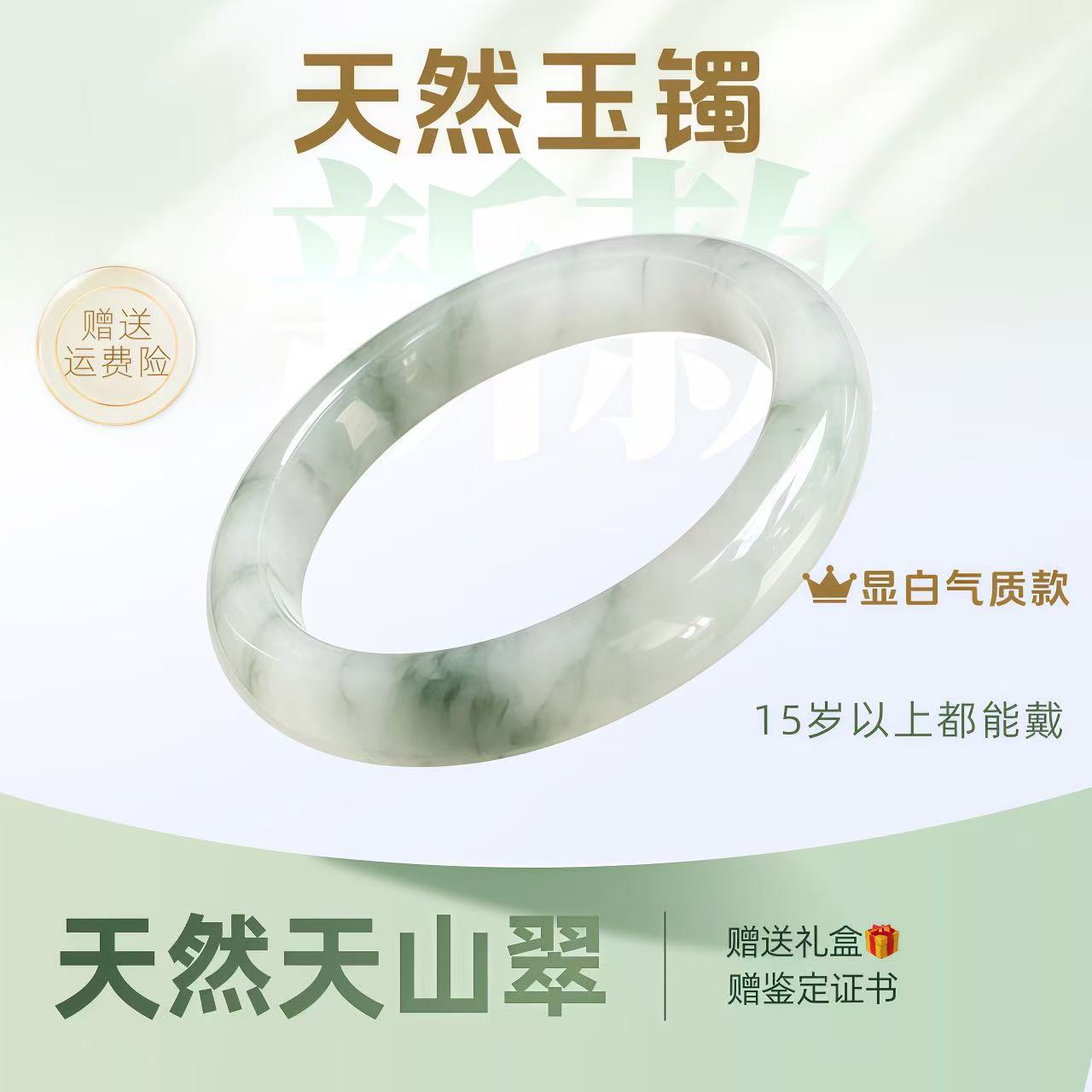 天然新疆天山翠飘绿半山水飘花气质手镯玉手环送老婆送女友礼盒装