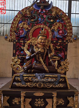 祥狮雕塑彩绘鎏金帝洛巴尊者佛像