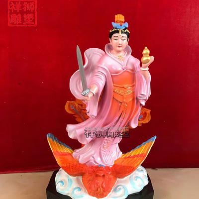 祥狮雕塑彩绘铜小型九天玄女神像