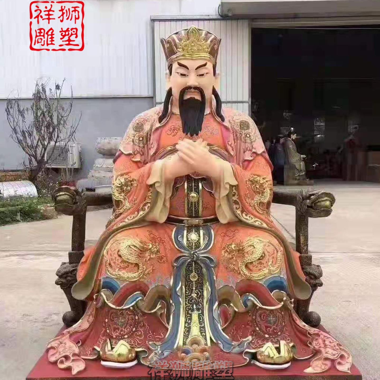 祥狮铜彩绘城隍爷像摆件守护神像