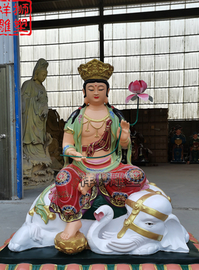 彩绘铜雕文殊普贤佛像摆件供奉