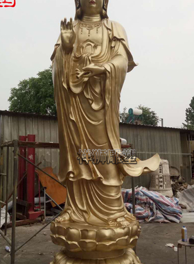 祥狮雕塑黄铜铸造观世音菩萨佛像