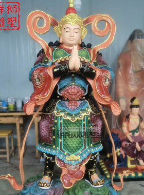 纯铜彩绘韦陀菩萨佛像摆件定制掌