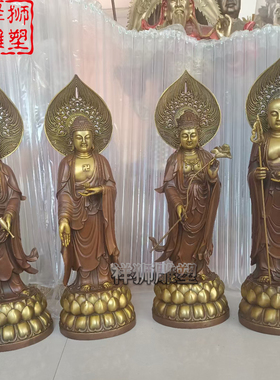 纯铜铸造大型娑婆三圣佛像定制款