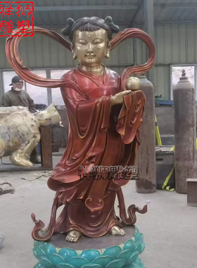 全铜善财童子龙女铜像摆件定制