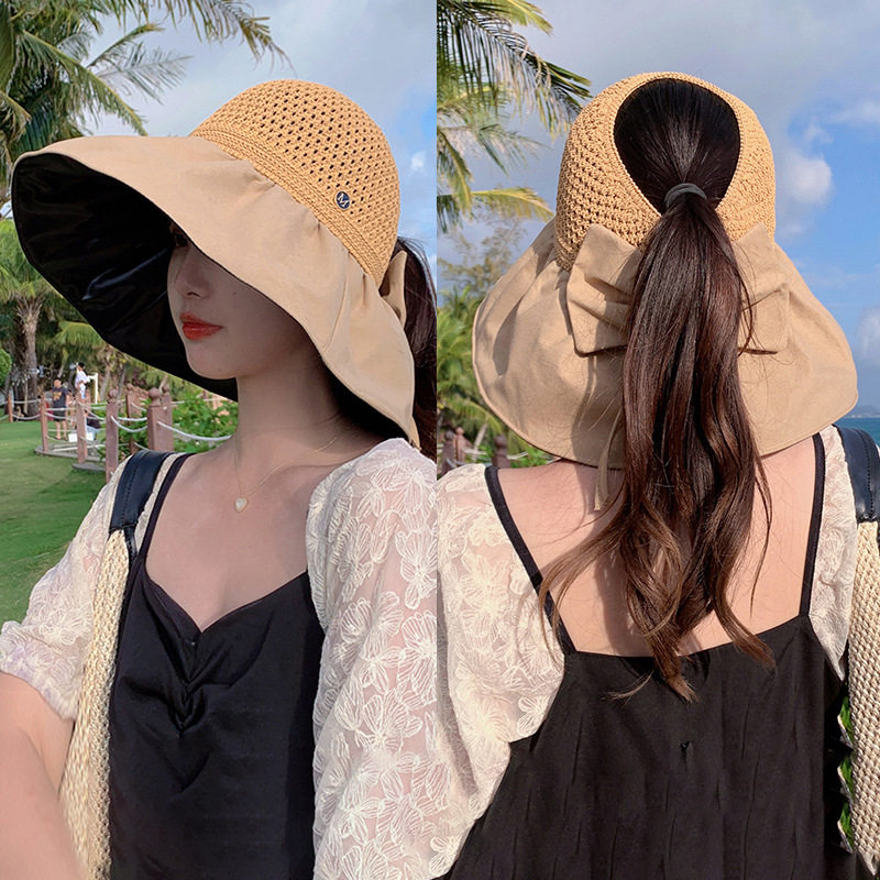 防晒帽子女太阳帽遮阳帽子遮脸镂空户外帽女款百搭冬季大帽檐韩版