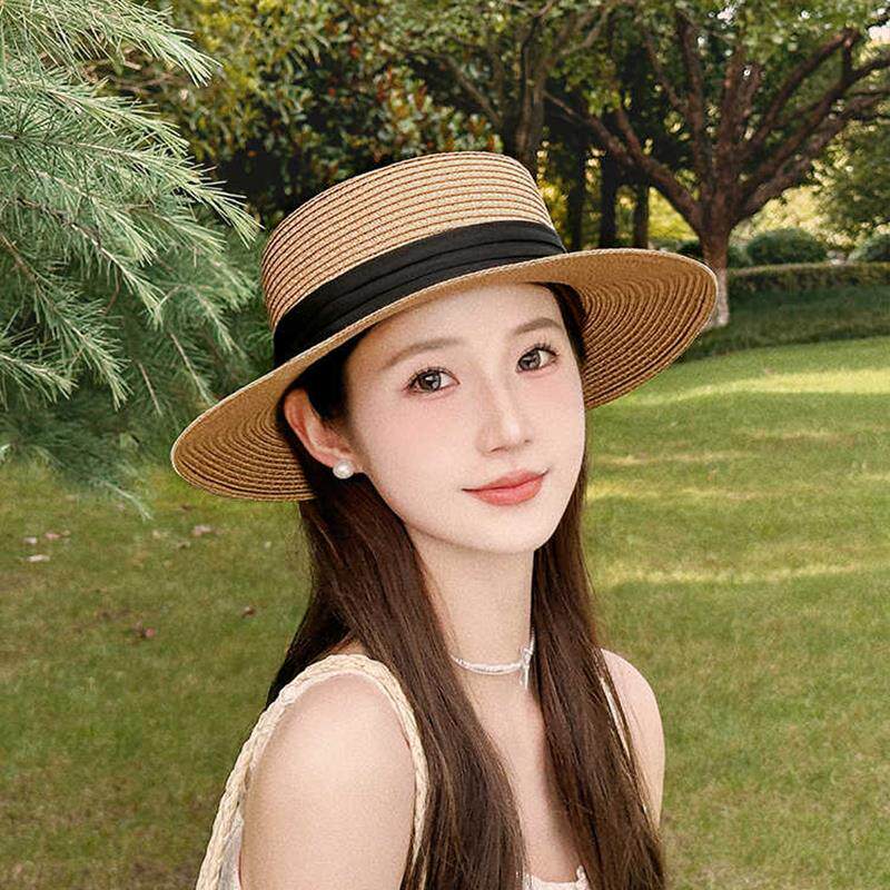 法式草帽2026洋气防晒帽百搭平顶夏季帽子遮阳帽女款大帽檐新款
