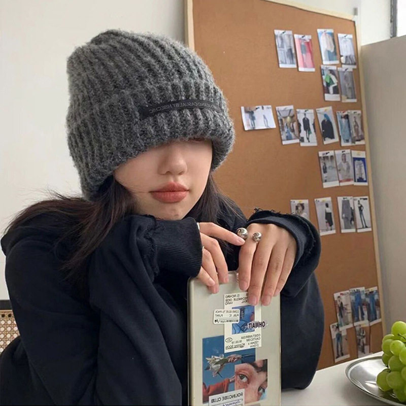 毛绒帽子女毛线针织帽保暖冬季堆堆帽护耳帽防寒包头帽风雪帽洋气