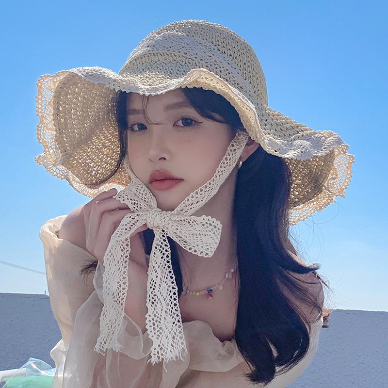 帽子防晒遮阳帽女士2025年流行太阳帽草编草帽沙滩赫本风女款冬季