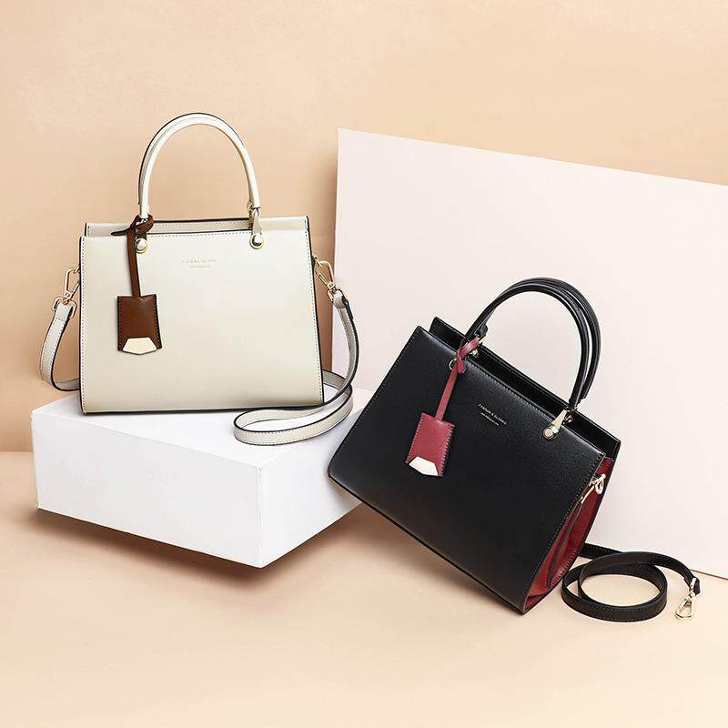 时尚百搭女士手提包高级感斜挎包通勤单肩包黑色大气真皮中年妈妈