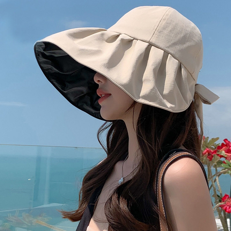 遮阳帽子女遮脸韩版网红户外透气冬季防紫外线帽大帽檐太阳帽黑胶