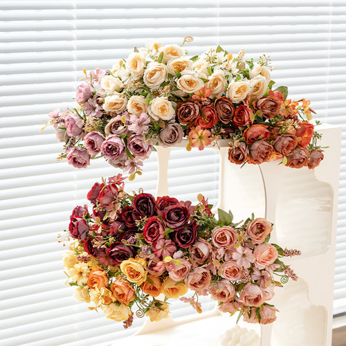 仿真玫瑰花塑料花花束摆件单枝