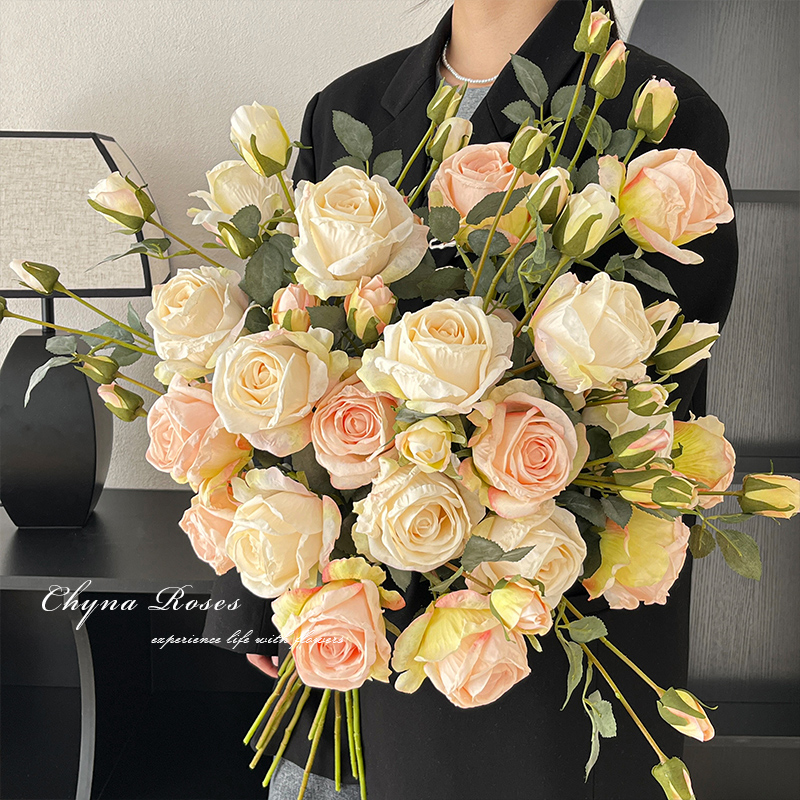 复古焦边玫瑰花仿真花假花摆设