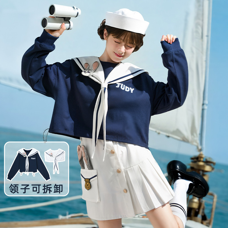 森女部落原创海军学院风可拆领卫衣2026年早春新款女装