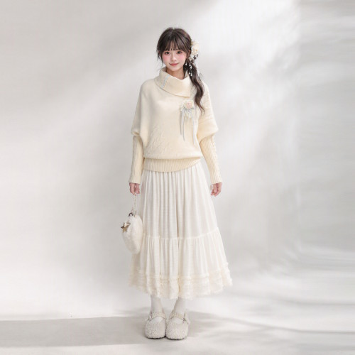 森女部落旗舰店甜美风杏色半高领毛衣女2026新款长袖针织上衣秋季