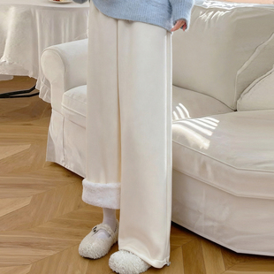 秋冬宽松百搭加绒直筒裤 森女部落甜美风高腰加绒休闲裤 女2025新款