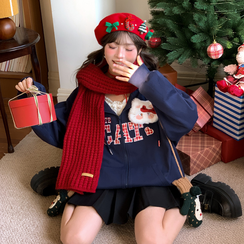 森女部落甜美风可爱刺绣百搭连帽卫衣女2026新款宽松加绒外套冬季