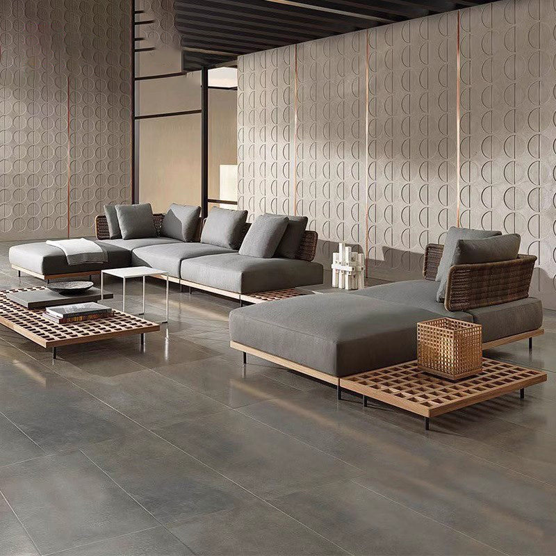 芭芭莎北欧实木户外庭院花园休闲室外露天露台藤编柚木沙发组合椅,住宅家具,户外沙发,淘宝优惠券,粉丝福利购,淘宝优惠卷