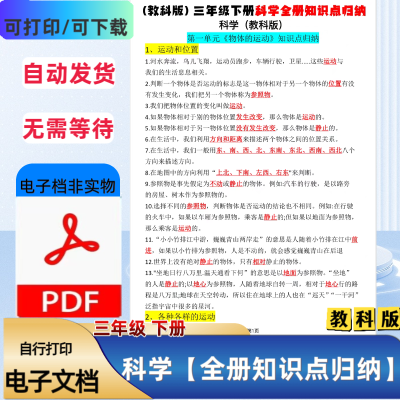 教科版小学三四五六年级下册科学全册重点知识汇总PDF电子档