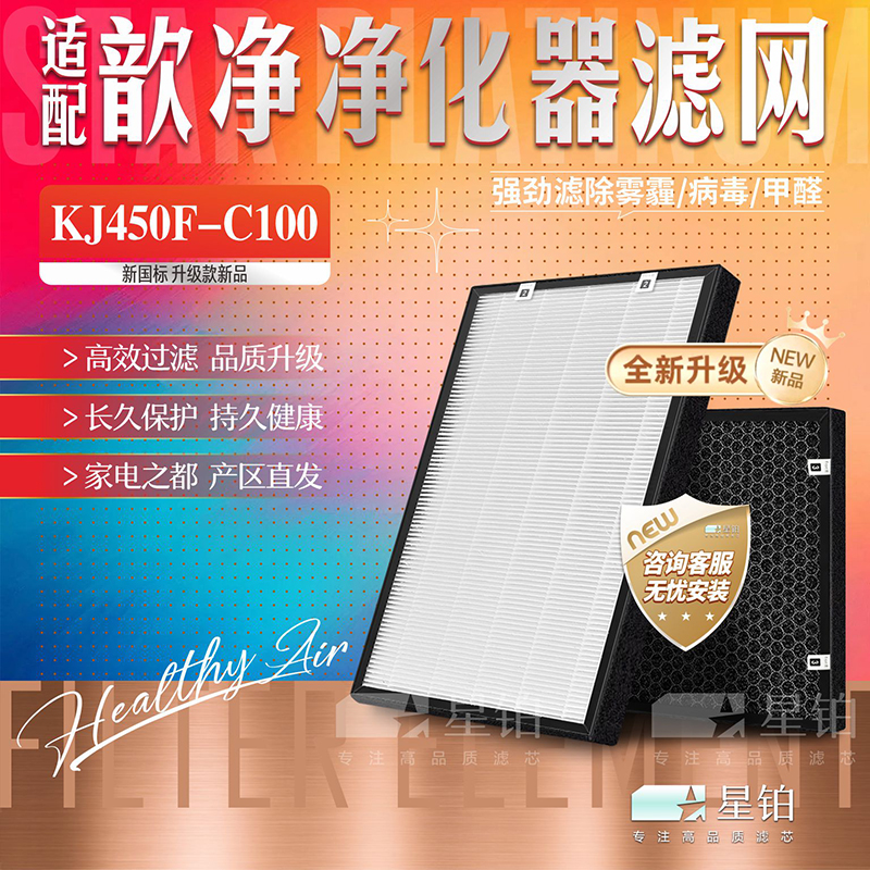 适配歆净加湿型空气净化器过滤网KJ450F-C100 除甲醛雾霾复合滤芯