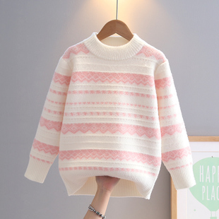 童装 女孩洋气针织衫 中大童加厚打底上衣 2025新款 女童毛衣秋冬款