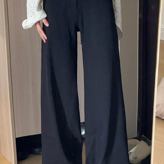 黑色西装休闲阔腿裤女夏季新款大码胖mm宽松显瘦梨型身材直筒裤子