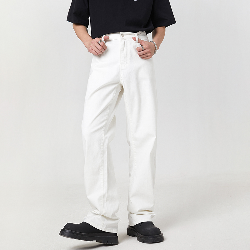 美式纯色白色牛仔裤男款夏季