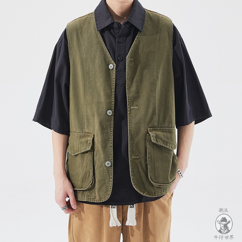 牛仔马甲男落肩无袖背心外套上衣