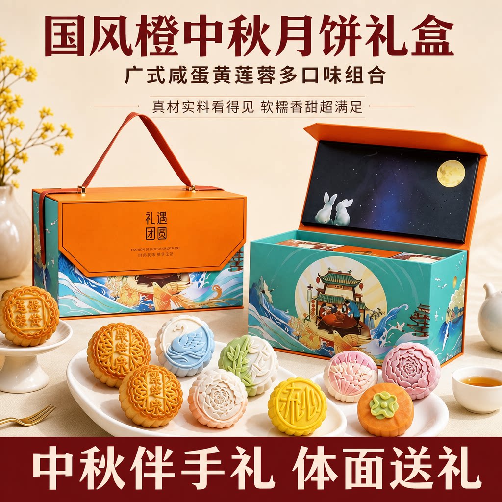 国风橙月饼礼盒送长辈送企业团购
