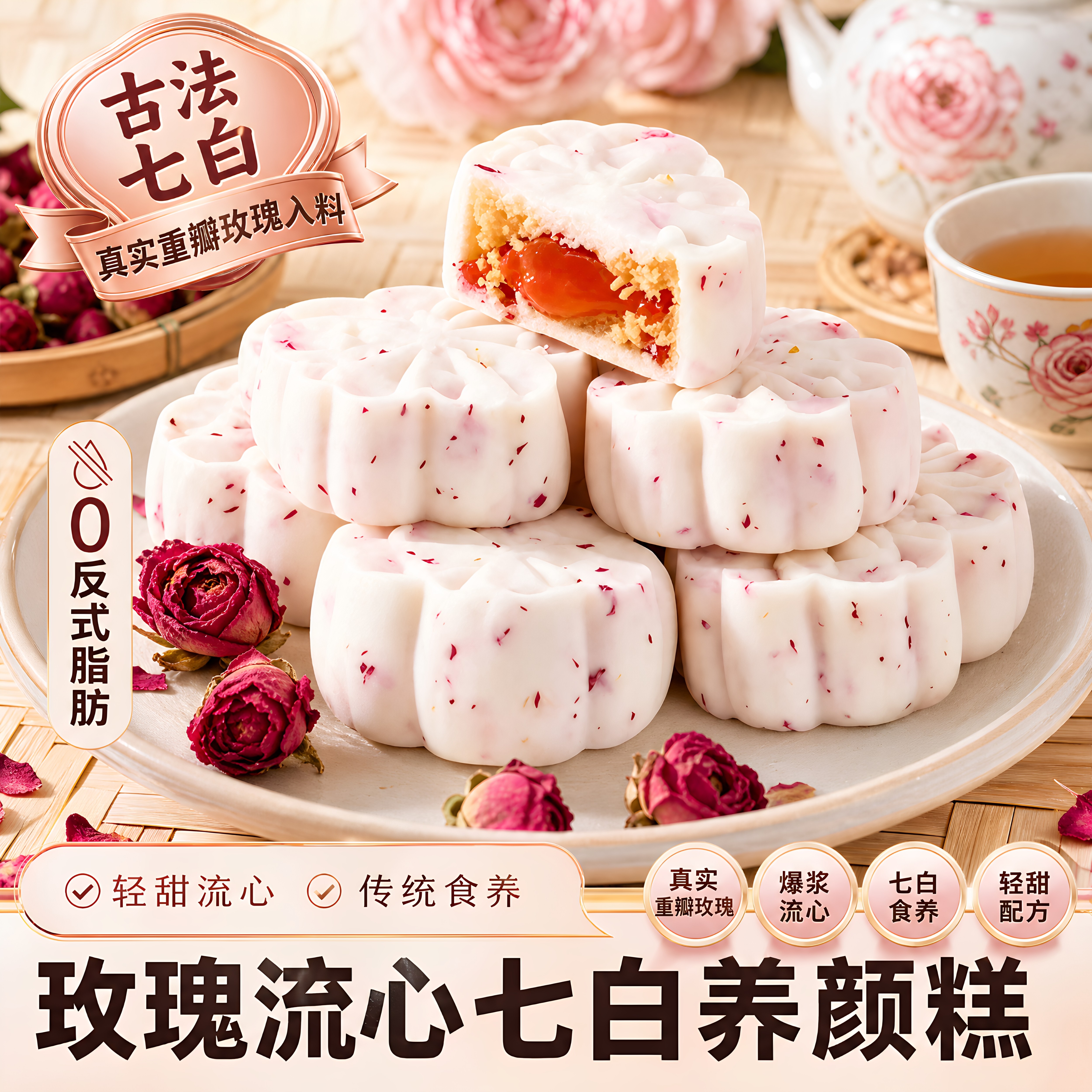 草本玫瑰流心七白糕独立包装糕点