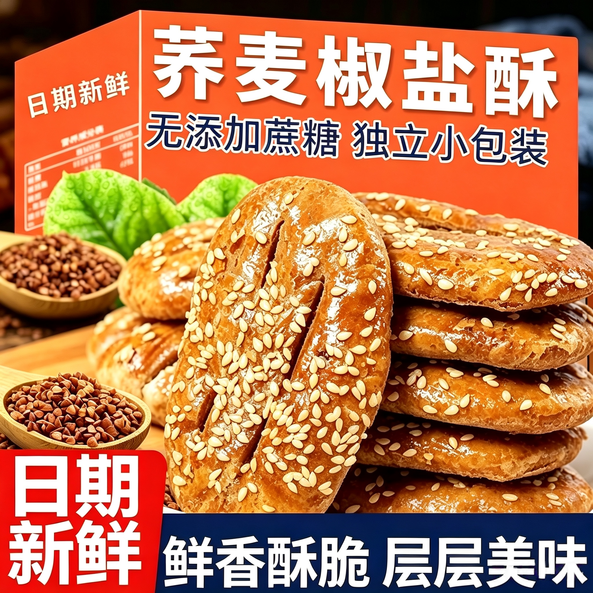 无蔗糖荞麦椒盐酥饼干咸味传统手工糕点心荞麦牛舌饼糖尿病人食品