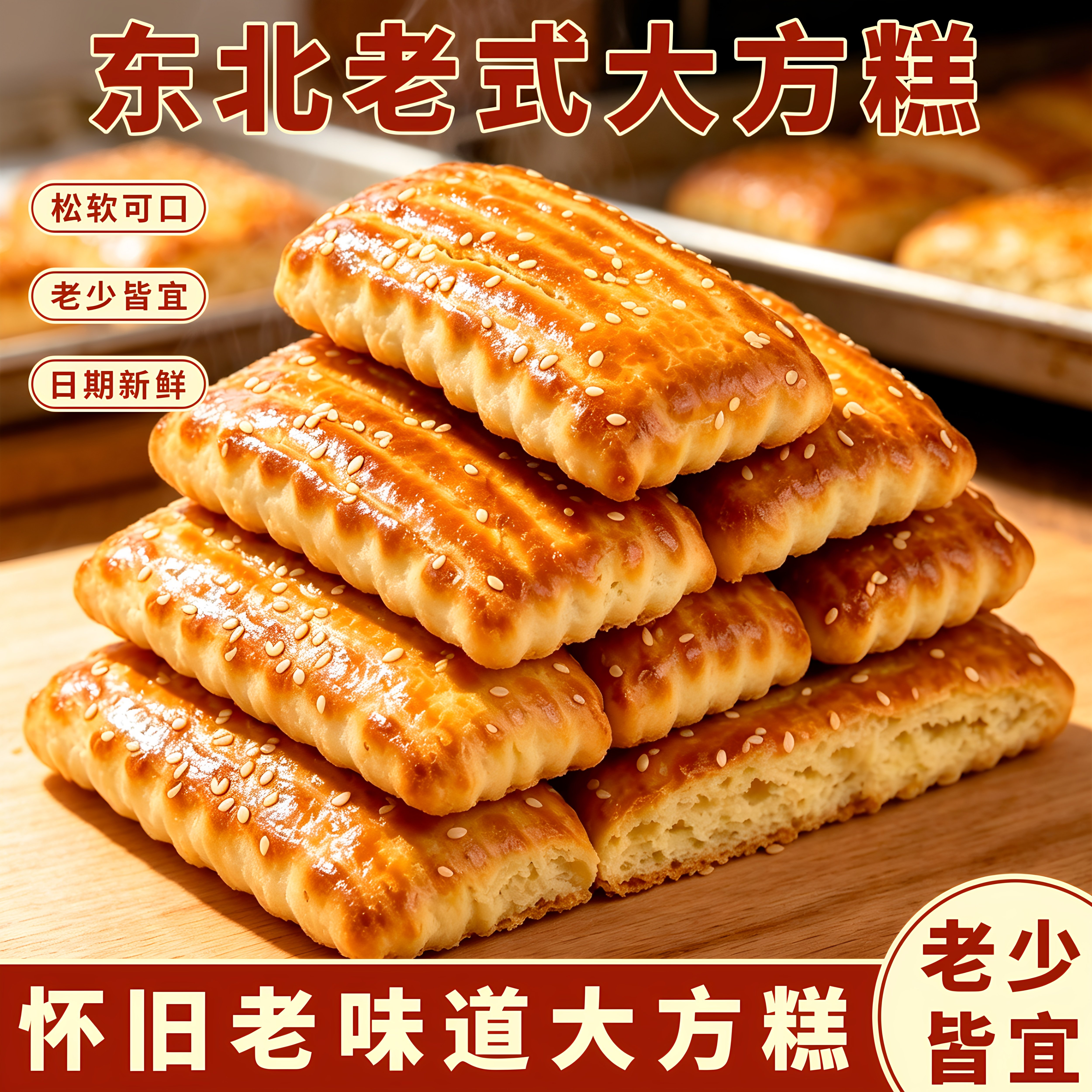 老式大方糕点传统鲜鸡蛋芝麻配方