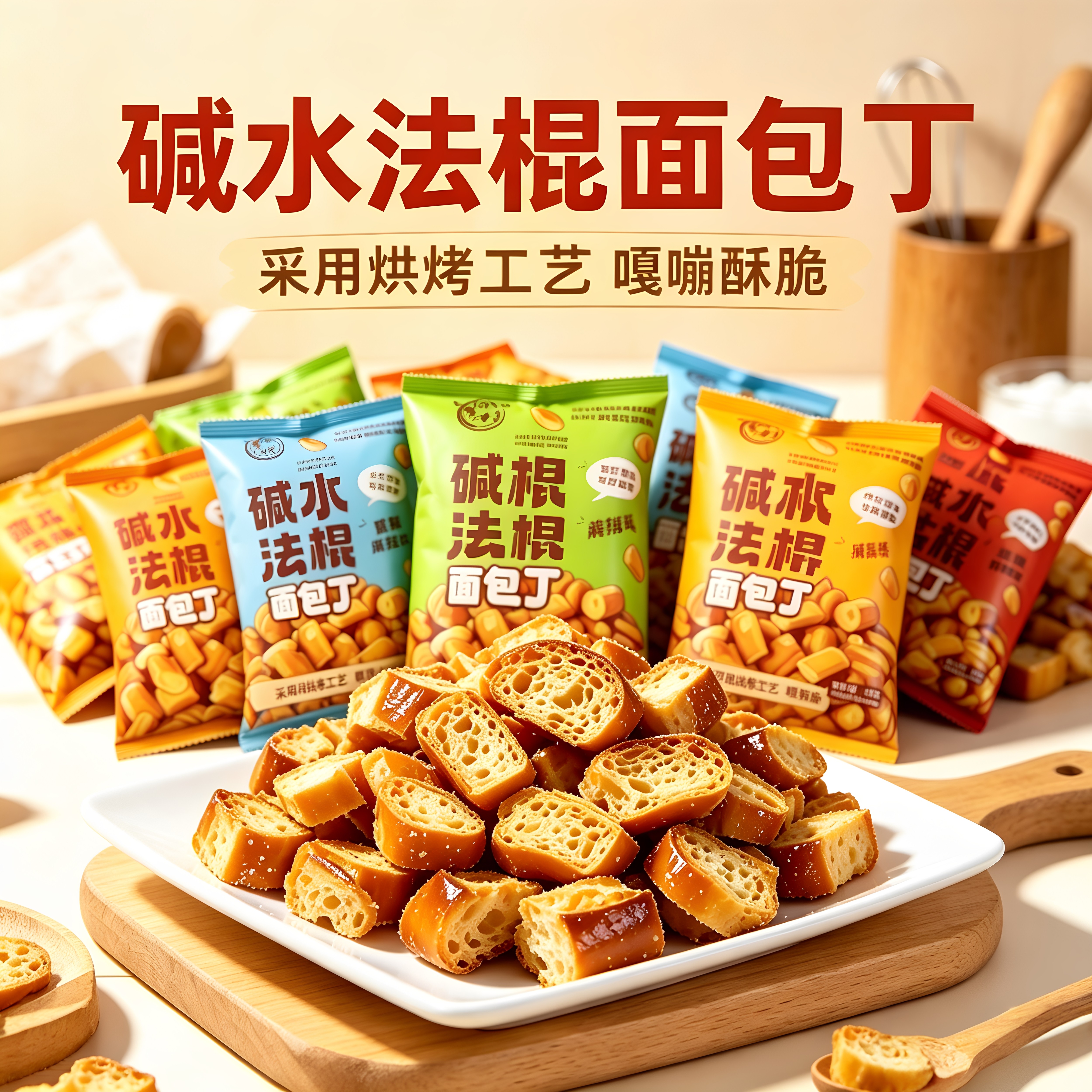 非油炸碱水面包脆丁海盐焦糖多口味 网红代餐追剧散装休闲小零食