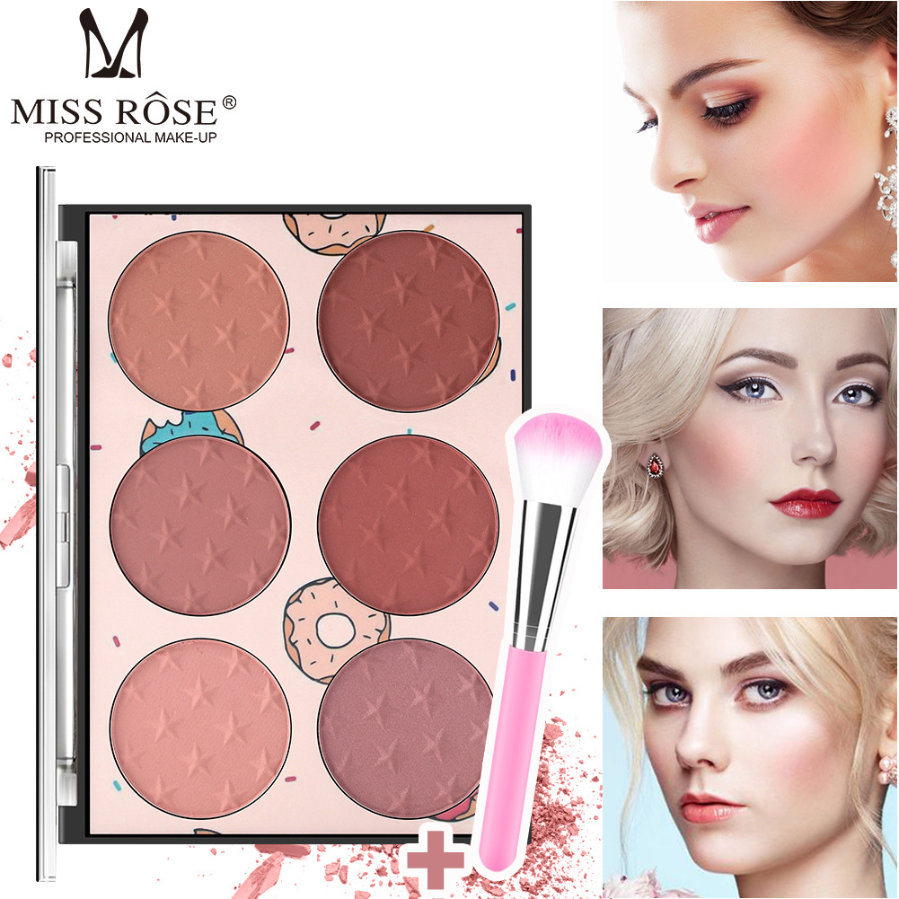2025Miss Rose 六色腮红盘晒红高光修容6色胭脂橘色修容 出口版