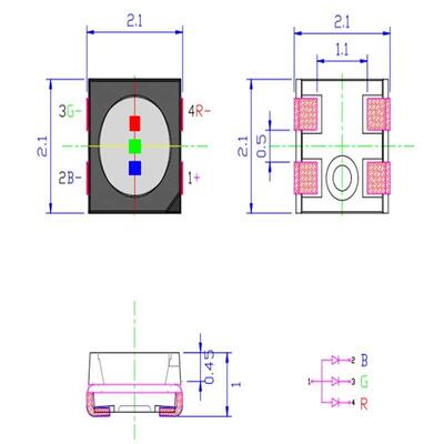 贴片发光二极管SMD LED灯珠2121/2020 灯珠RGB红绿蓝七彩全彩色光