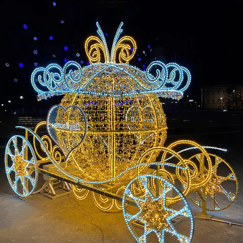 2025圣诞节装饰LED南瓜马车造型万圣节铁艺道具摆件户外装饰跨境