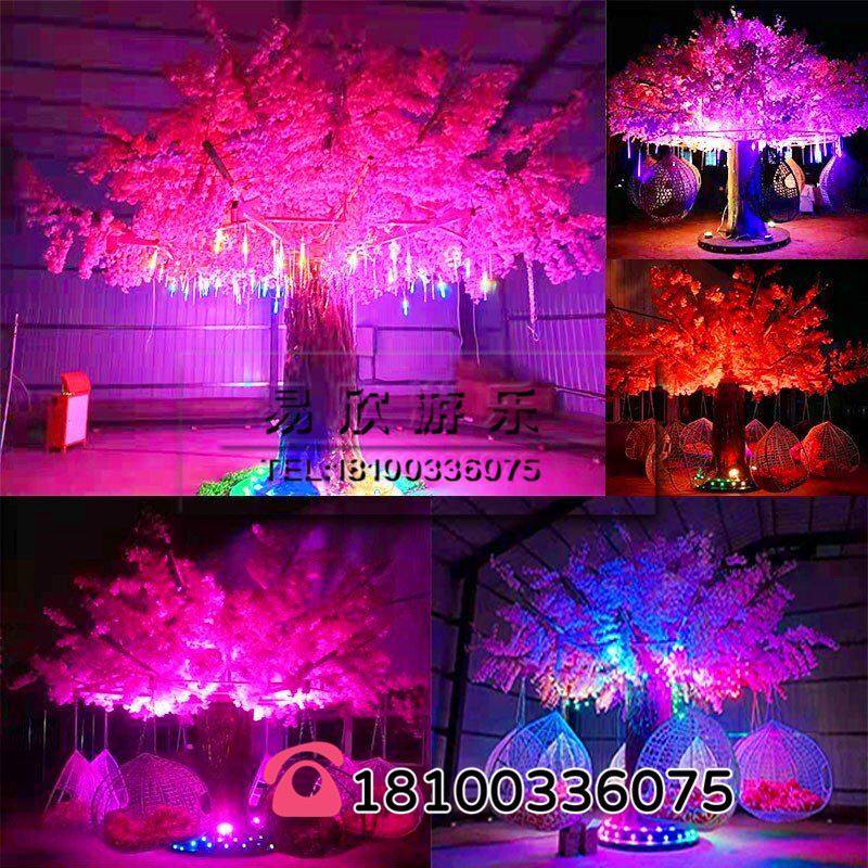 新款网红许愿树电动旋转秋千景区发光仿真桃花树吊篮秋千游乐设备