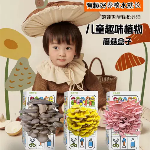 Дети, сажающие грибные коробки в детском саду растения в горшках.