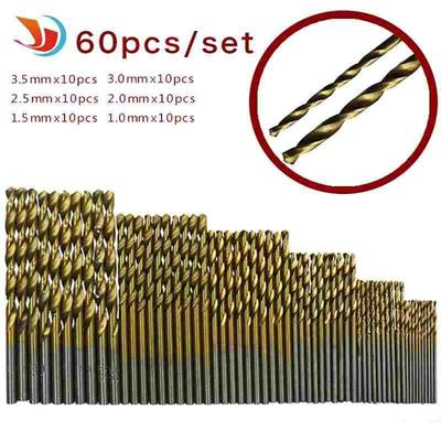 60pcs 高速钢镀钛麻花钻头 直柄钻头1/1.5/2/2.5/3/3.5mm 各10支