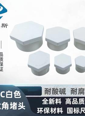 PVC白色/灰色六角堵头 丝堵 末端堵头 NPT外螺纹塑料管堵丝扣堵头