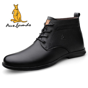 男 AUSFAMDS 澳洲名袋鼠秋季 新款 真皮系带软底高帮休闲爸爸皮鞋