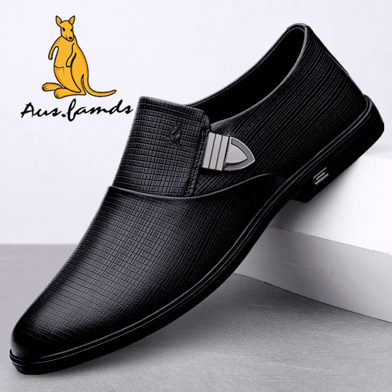 澳洲名袋鼠冬季新款真皮加厚百搭休闲皮鞋男一脚蹬商务正装鞋子男