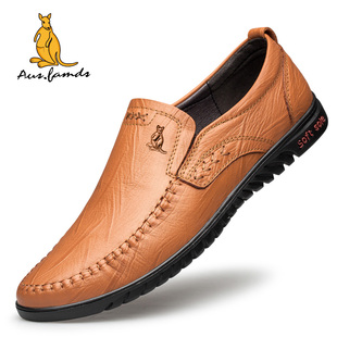 AUSFAMDS 澳洲名袋鼠软皮软底一脚蹬休闲爸爸皮鞋 男商务百搭男鞋
