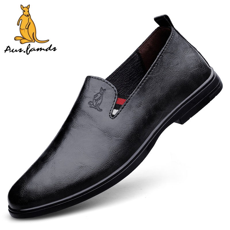 澳洲名袋鼠一脚蹬商务休闲皮鞋男